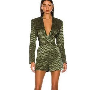 Retrofête‎ Jana Green Zebra Jana Plunging Double Breasted Blazer Sexy Romper Med